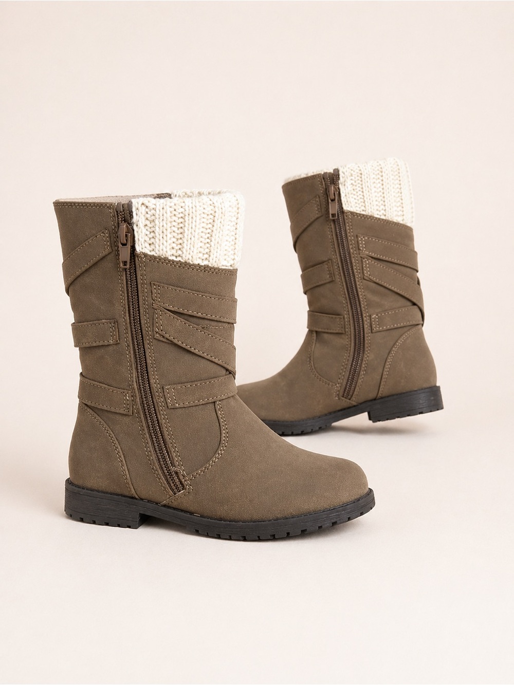Rachel Shoes Brown Girls Knit-Cuff Boots